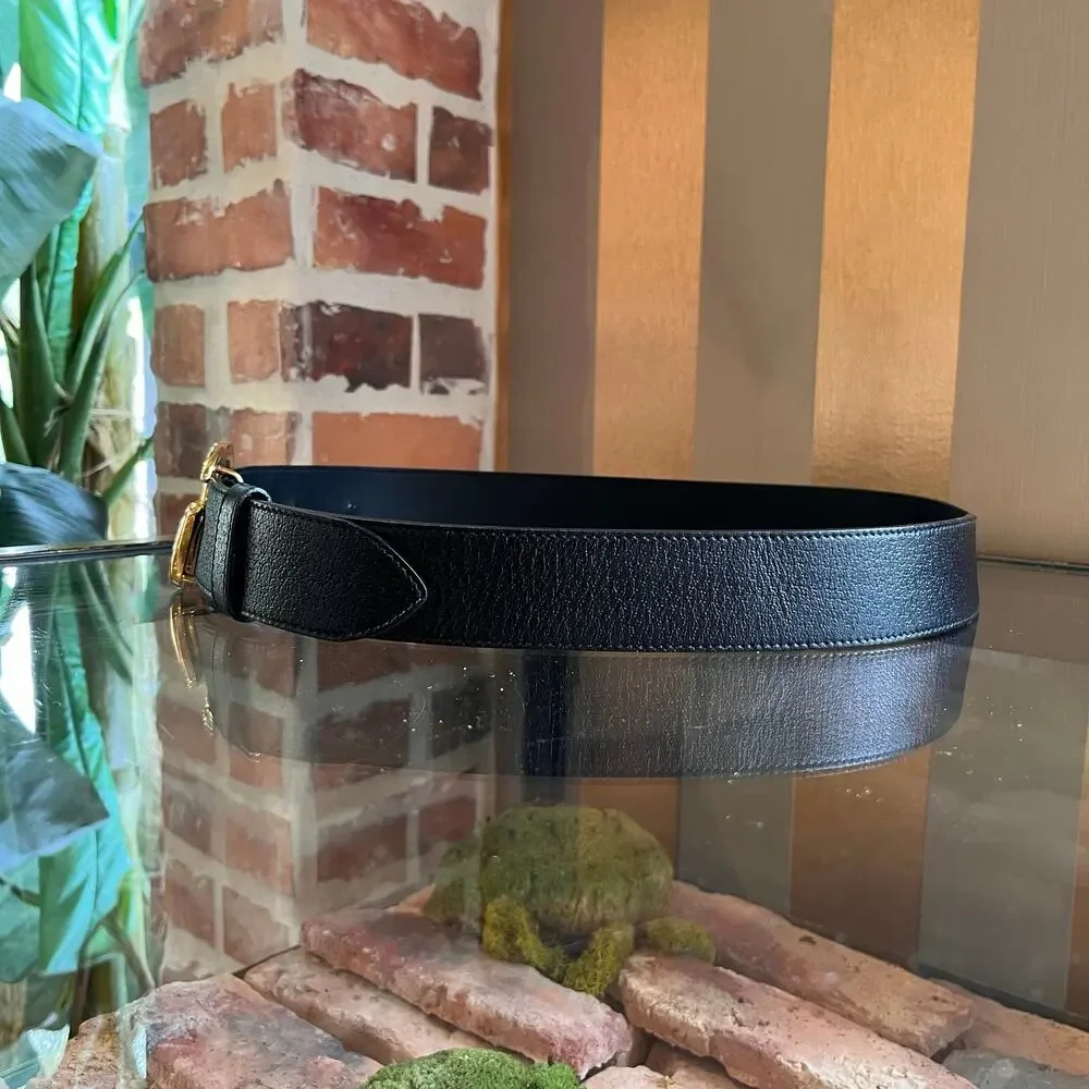 GUCCI GG Wide Marmont Black Textured Leather Belt SZ 90/36